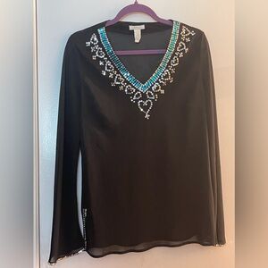 Women Sheer Sequined Tunic - Sz L